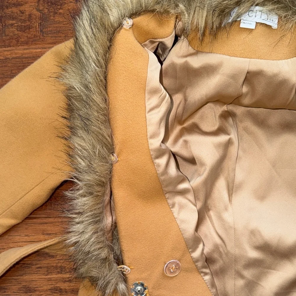 Ivy City Co Kids Sloane Camel Tan Peacoat with Removable Faux Fur Collar, 9/10